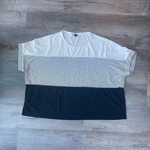Black and White striped Short Sleeved Shein Curve Top 3X